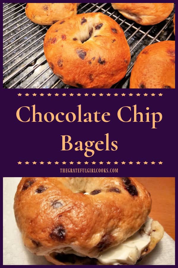 Make homemade NY-style Chocolate Chip Bagels at home. They're filled with mini chocolate chips, and are absolutely delicious! 