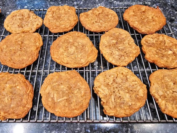 The chewy coconut maple cookies cool to room temperature on a wire rack.