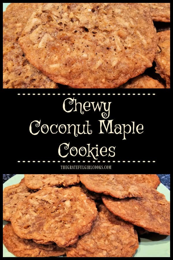 Chewy Coconut Maple Coconut Cookies are easy to make yummy treats flavored with maple syrup, and filled with shredded coconut and pecans.