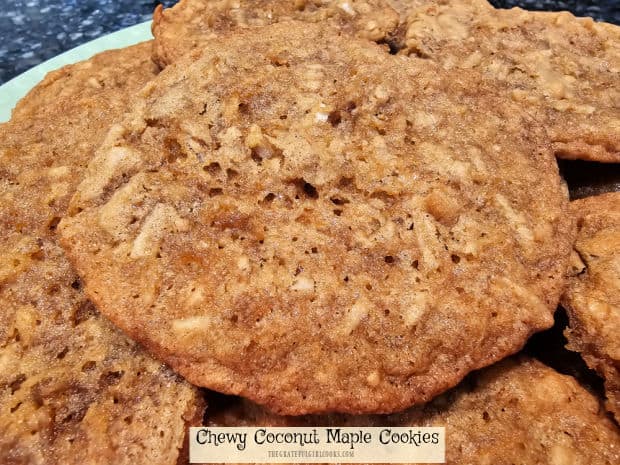 Chewy Coconut Maple Coconut Cookies are easy to make yummy treats flavored with maple syrup, and filled with shredded coconut and pecans.