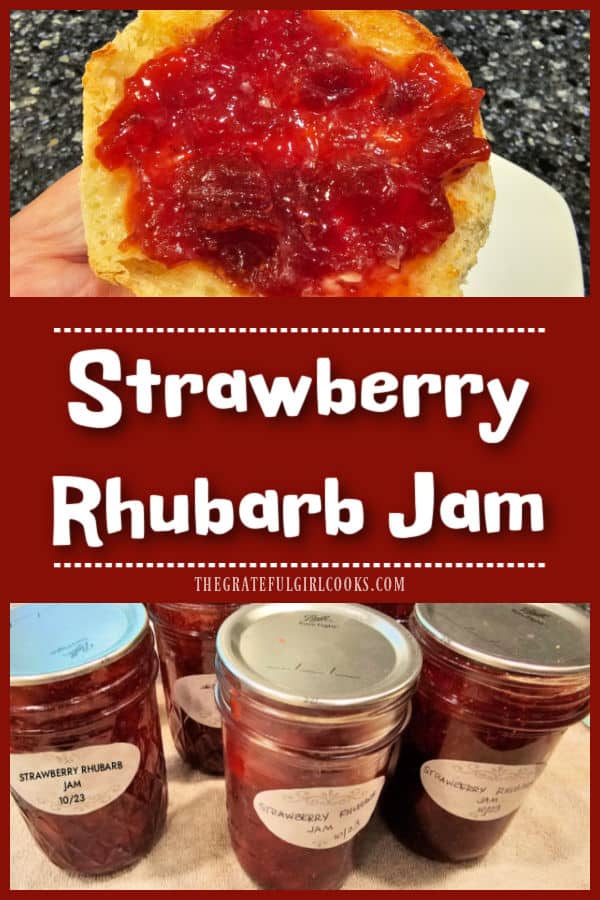 Learn how to can delicious Strawberry Rhubarb Jam for long term storage! The recipe will yield approx. 9 jars of yummy, sweet and tangy jam!