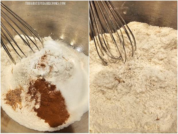 Dry ingredients are combined in a large bowl.