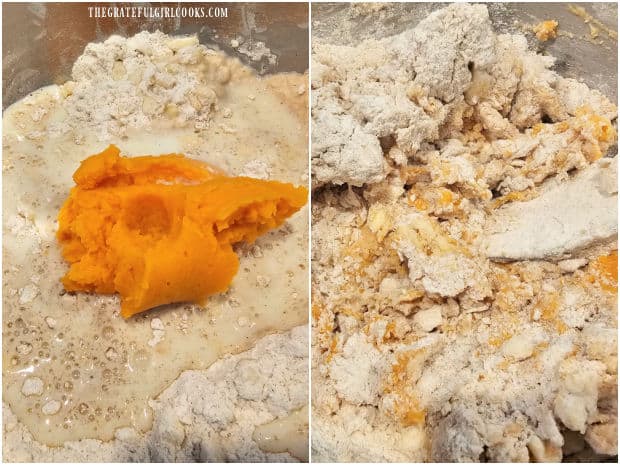 Sweet potato puree and buttermilk are added to the biscuit dough.