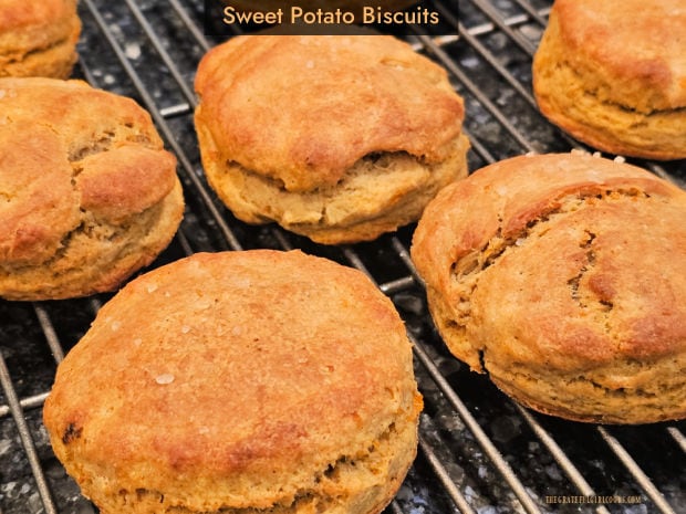 Sweet Potato Biscuits, flavored with cinnamon, nutmeg and cloves are a tasty side dish for soups or meat entrees! Recipe yields 8 biscuits.