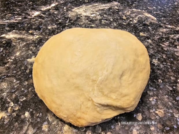 After kneading for 6-8 minutes, the dough is a nice round ball shape.