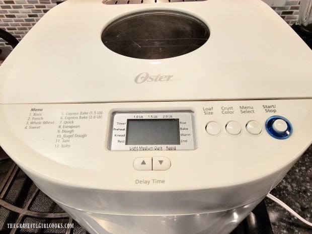 Bread machine and control panel used to make a loaf of bread.