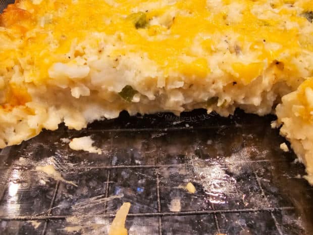 A look at the inside of the casserole after pieces have been removed.