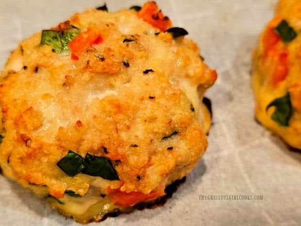 The meatballs are golden brown on the outside when finished baking.