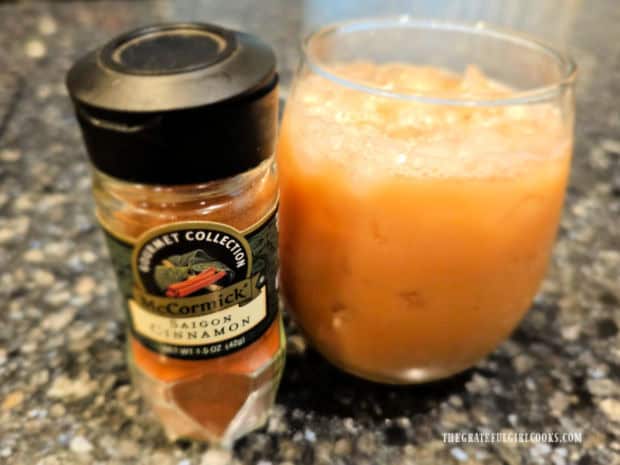 Saigon cinnamon is used to top the finished iced latte.