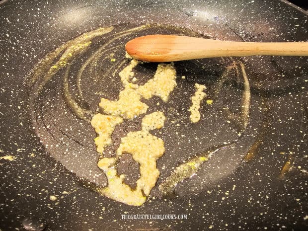 Minced garlic is cooked in a small amount of the browned butter.