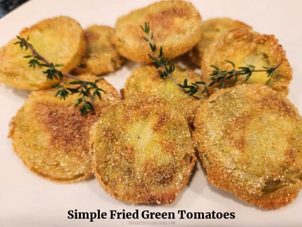 Make a batch of classic Southern style Fried Green Tomatoes as a side dish or appetizer! They're crispy, tangy, delicious, and easy to make.