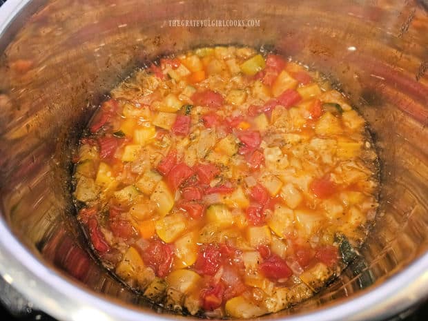 The soup is done cooking and is now ready to be served.