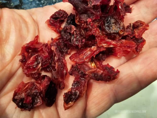 Cranberries removed from the juice jars can be dehydrated to use in other recipes.