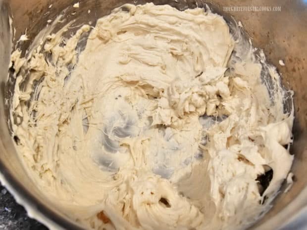 The Irish cream muffin filling is beaten until smooth and creamy.