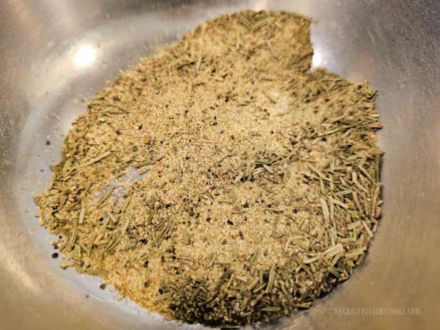 The dried spices form a spice rub which is used to season a pork tenderloin.