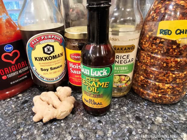 The ingredients are ready to make the Asian-style BBQ sauce for the chicken.