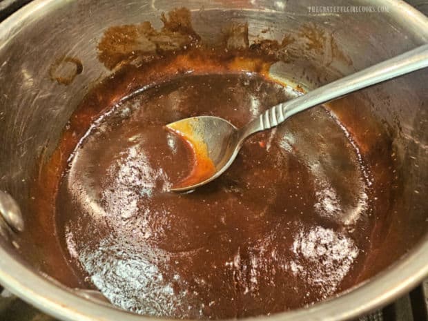 After simmering a few minutes, the Asian BBQ sauce is ready to be used on the chicken.