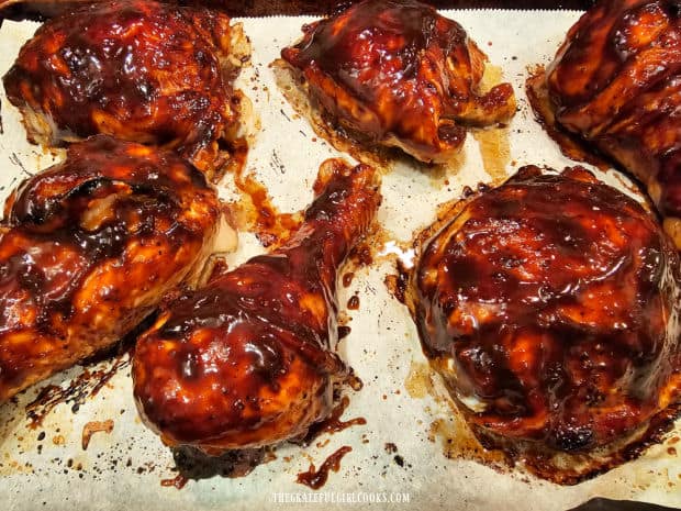 Asian BBQ-Glazed Chicken goes back into the oven for 20 more minutes.