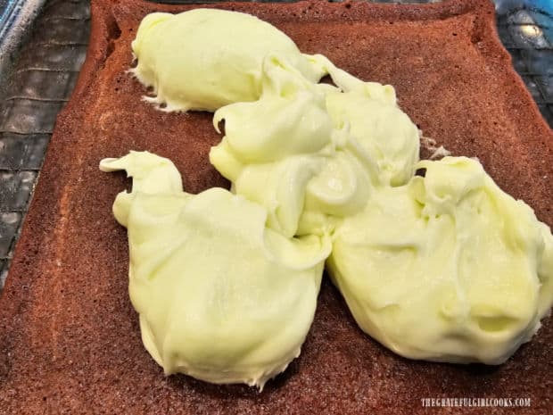 Homemade Crème de Menthe is used to make filling or a topping for brownies.