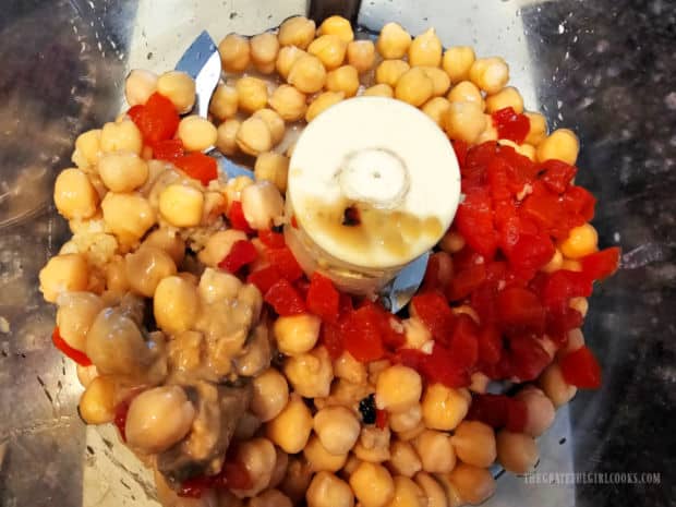 Ingredients go into a food processor and processed by pulsing several times.