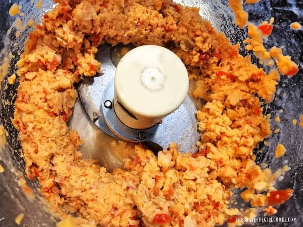 After pulsing a few times in a food processor, the mixture is still chunky in texture.