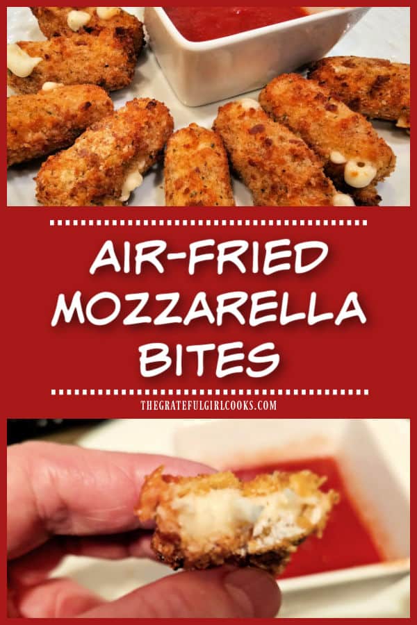 Serve yummy Air-Fried Mozzarella Bites with marinara dipping sauce and watch how fast they disappear! Crisp outside and melted cheese inside!