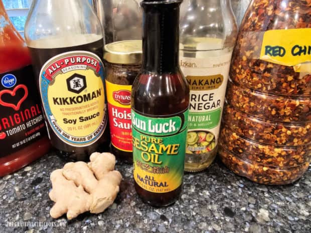 A photo of the ingredients used to make the Asian-style BBQ sauce.