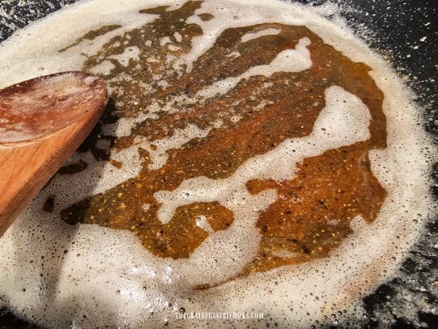 Making a brown butter sage sauce to serve on the potato gnocchi.