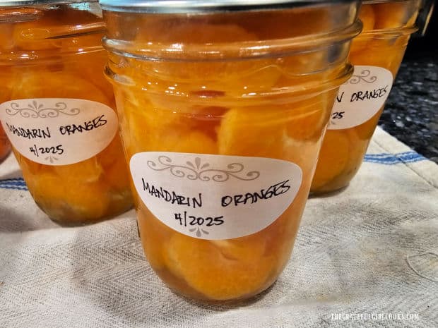 Now that you've learned how to can mandarin oranges., label the jars and store in pantry.