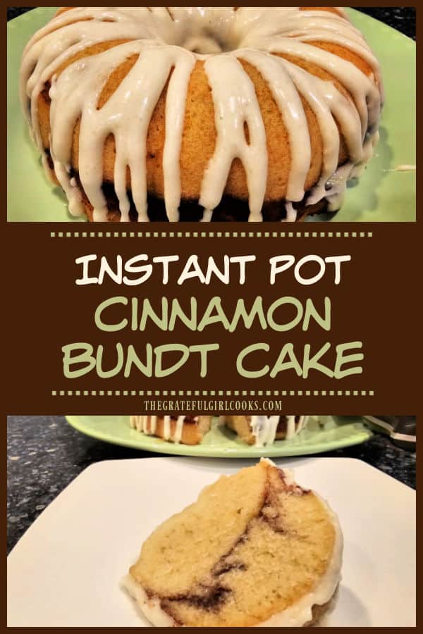 Instant Pot Cinnamon Bundt Cake, swirled with cinnamon sugar and topped with a sweet cream cheese icing is a yummy coffeecake or dessert!