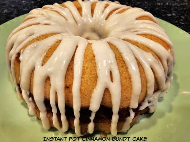 Instant Pot Cinnamon Bundt Cake, swirled with cinnamon sugar and topped with a sweet cream cheese icing is a yummy coffeecake or dessert!