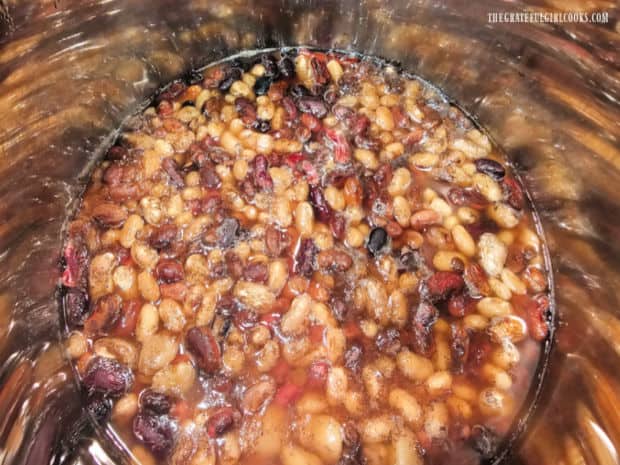 After cooking, the beans are drained.