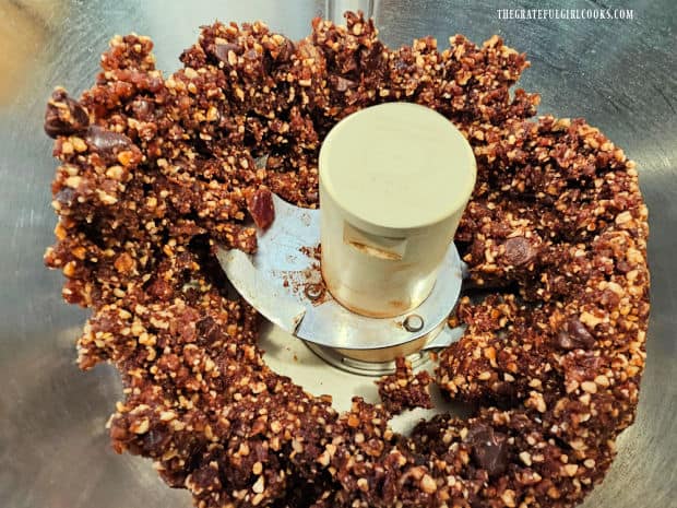 After processing, the mixture is ready to be shaped into balls.