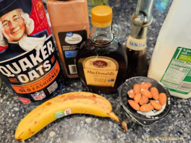 Ingredients shown are needed to make these overnight oats.