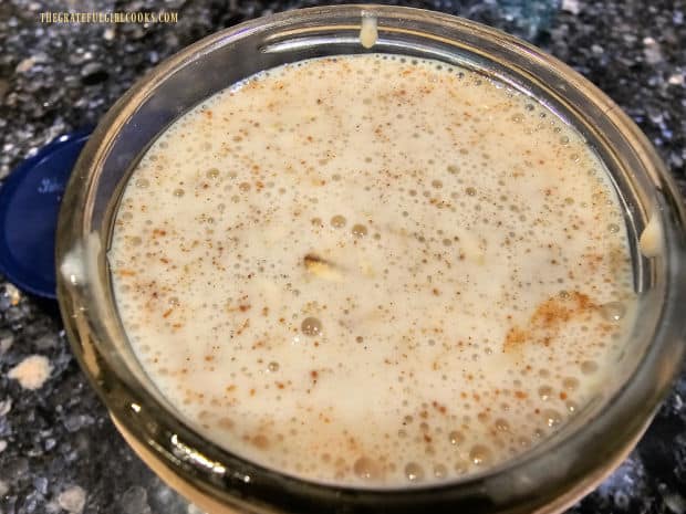 A serving of overnight oats, shown in an 8-ounce jar.