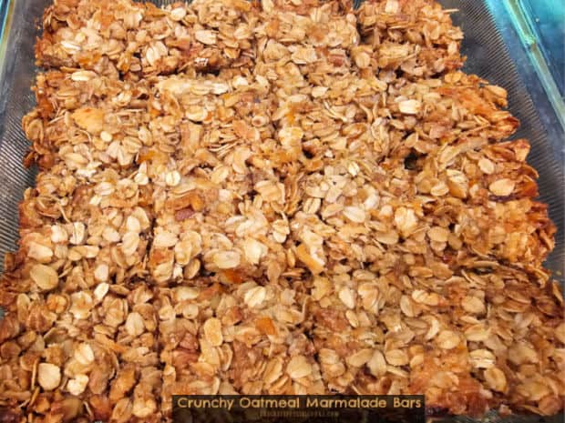 Make 16 Crunchy Oatmeal Marmalade Bars in about 30 minutes! Packed with oats, coconut, nuts, brown sugar and marmalade, they're DELICIOUS!