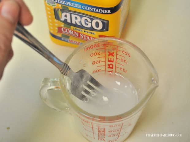 Homemade Teriyaki Glaze - The Grateful Girl Cooks! Cornstarch is mixed with water to make a thickening agent for the sauce.