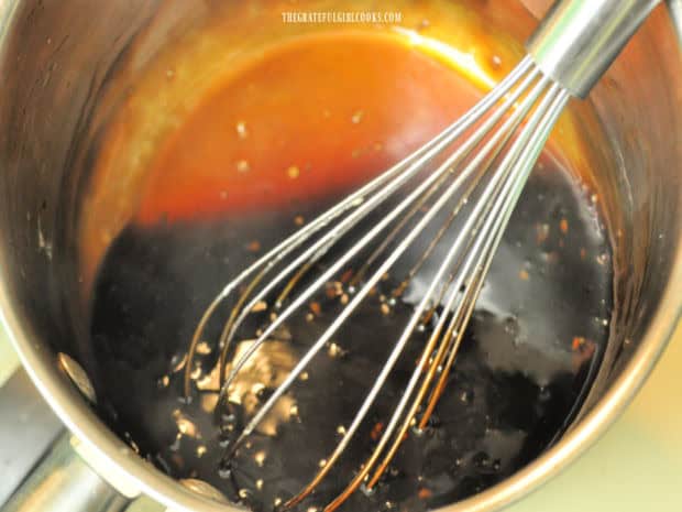 Homemade Teriyaki Glaze - The Grateful Girl Cooks! A final whisking of the sauce to ensure glaze is thick enough.
