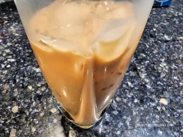 Thai Iced Coffee - The Grateful Girl Cooks! The coffee is combined with some sweetened condensed milk and served over ice.