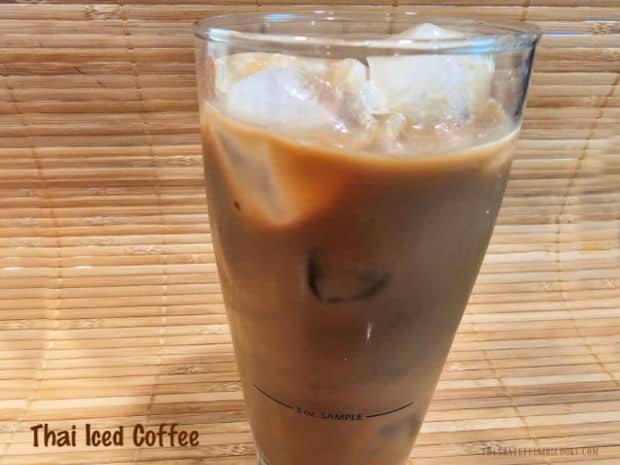 Thai Iced Coffee - The Grateful Girl Cooks! Make 7 servings of delicious, sweet Thai Iced Coffee using dark roast coffee grounds, water, condensed milk and vanilla! Great on hot days!