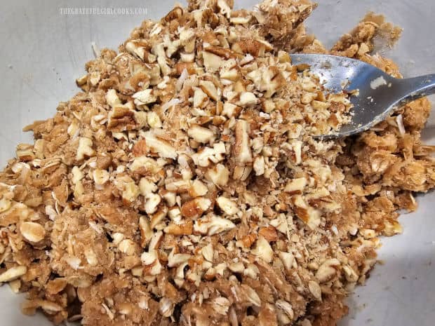 Cooled, toasted chopped pecans are added to the cookie dough and mixed in.