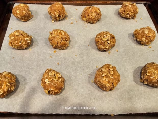 Cookies are baked on parchment paper-lined cookie sheets.