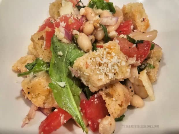 Finely grated parmesan cheese can be used to garnish the finished salad.