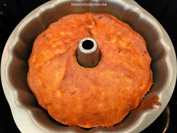 Air Fryer Banana Pecan Cake - The Grateful Girl Cooks! The air fryer banana pecan cake rests after it is fully cooked.