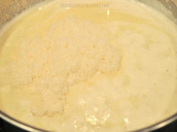 Finely grated Parmesan cheese is added to the butter and whipping cream sauce.