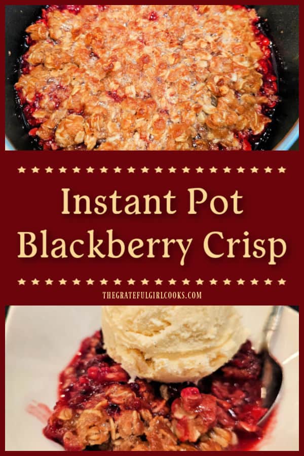 Make a scrumptious Instant Pot Blackberry Crisp using fresh or frozen berries! Topped with crisp buttery streusel, you'll love this dessert! 