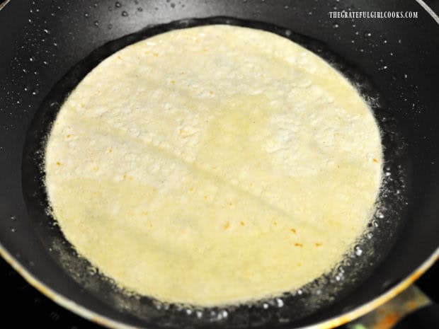 Air Fryer Cheese Enchiladas - The Grateful Girl Cooks! A corn tortilla is quickly heated in hot oil in a small skillet.