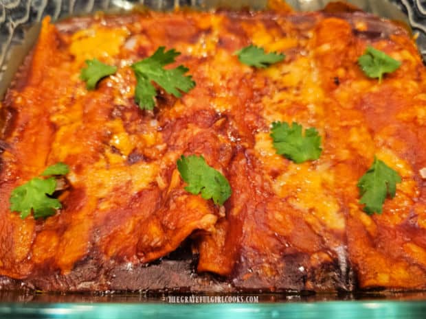 Air Fryer Cheese Enchiladas - The Grateful Girl Cooks! Air Fryer Cheese Enchiladas can be garnished with cilantro and/or sour cream.