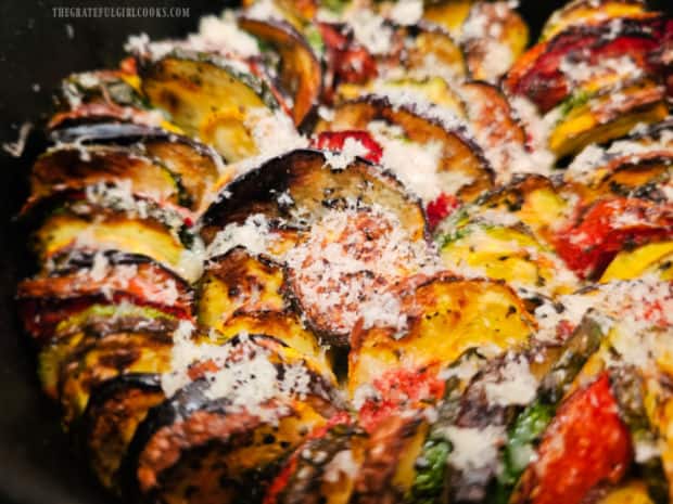 Once the parmesan cheese melts, the air fryer ratatouille is ready to be served.