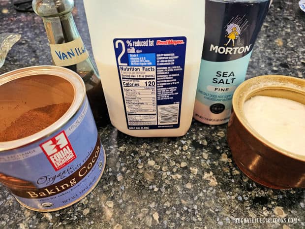 Classic Hot Cocoa For 1 - The Grateful Girl Cooks! Baking cocoa, milk, vanilla, salt and sugar are the ingredients needed for hot cocoa.